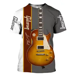 Camiseta masculina de manga curta com gola O, impressa em 3D, saxofone, guitarra, clássica, divertida, plus size, top respirável, hip-hop, moda verão