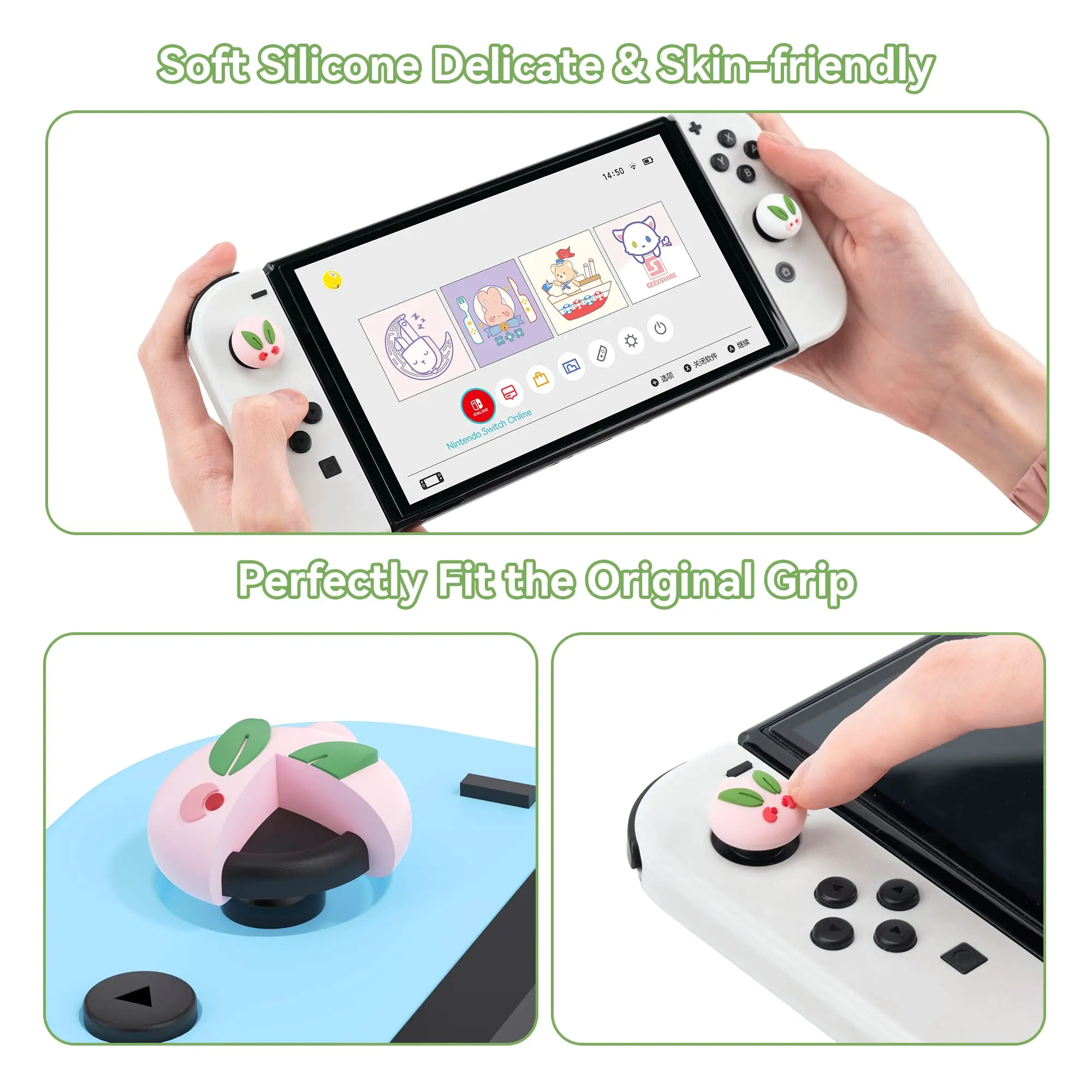 GeekShare Nakładki na kciuki z motywem uroczych zwierząt kompatybilne z Nintendo Switch/OLED/Switch Lite, Daifuku