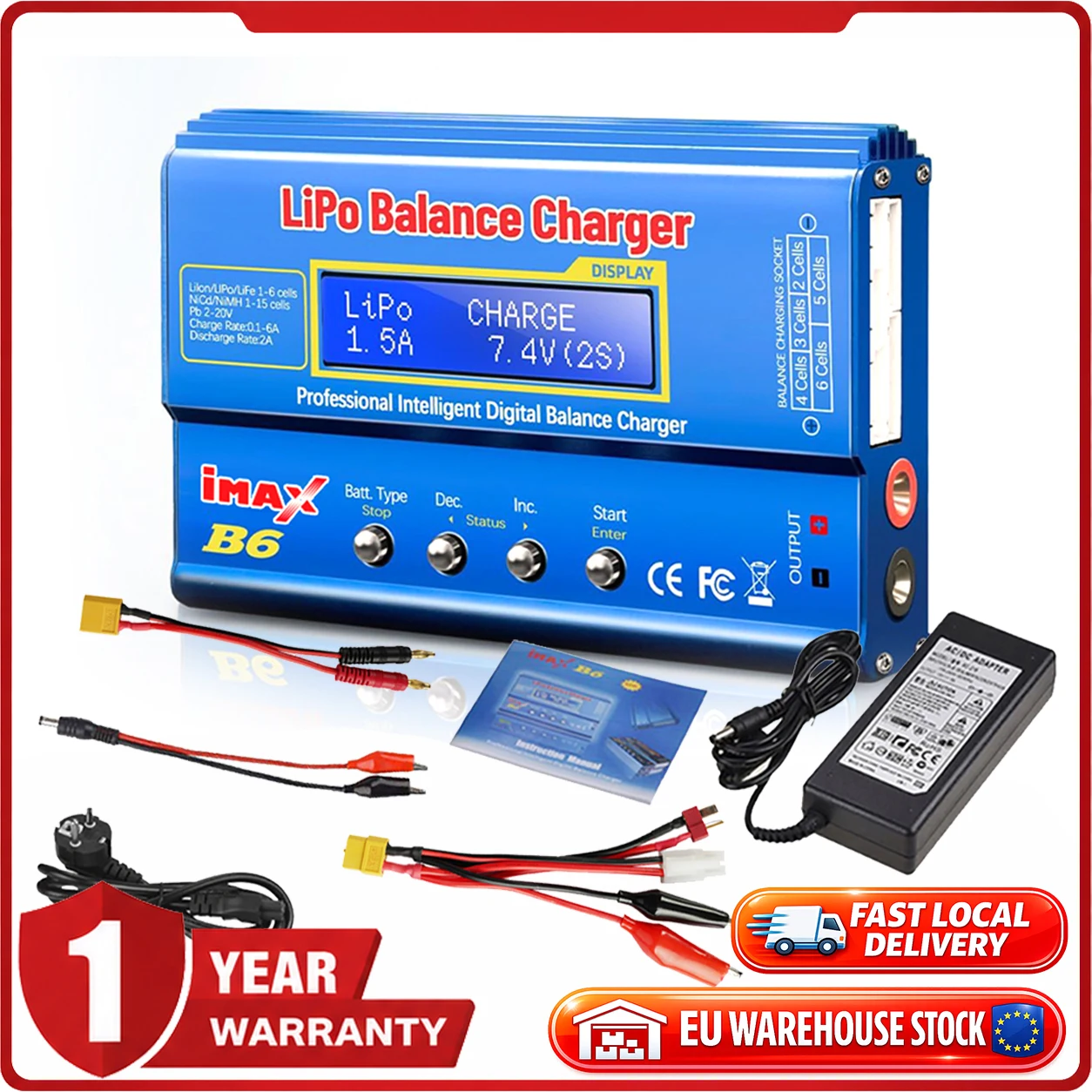 Image of B6AC 80W Lipo-Akkuladegerät RC Balance Smart Digital-Ladegerät für 1S-6S LiPo Life Li-ion 1-15S NiCD NiMH PB Smart-Akkus