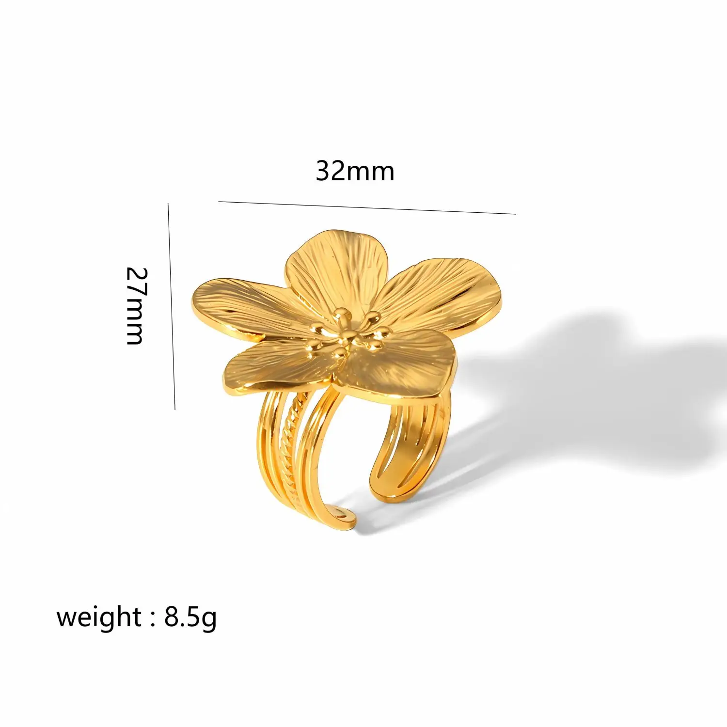 Persönliches Design, Edelstahl, hohle Blumen- und Blattmuster, offene Ringe für Damen, rostfrei, trendiger Schmuck, Accessoires, Geschenke. – Detail 4