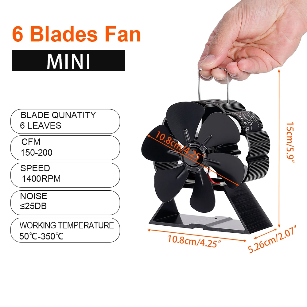 Mini 6 Blades Stove Fan Heat Powered Fireplace Fan Log Wood Burner Energy Saving Quiet Eco-fan Home Efficient Heat Distribution