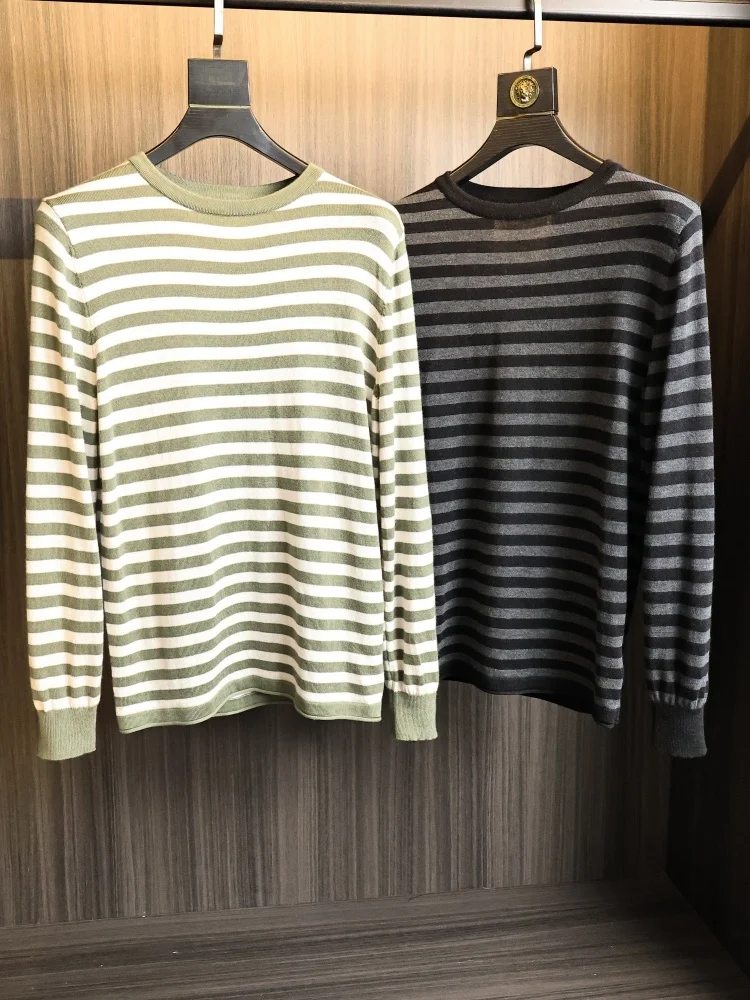 

Australian Wool Blend Men's Basic Stripe T-irt Faion Urban Sle Autumn Winter Knitted Sweater Soft Comfortable Long Sve
