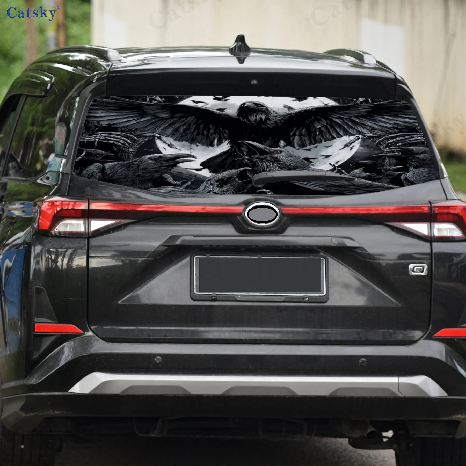 تغذية غراب القمر على الجثث مادة PVC ملصق نافذة السيارة الخلفي المقاوم للماء ذاتي اللصق، سهل اللصق دون السقوط، وات #4