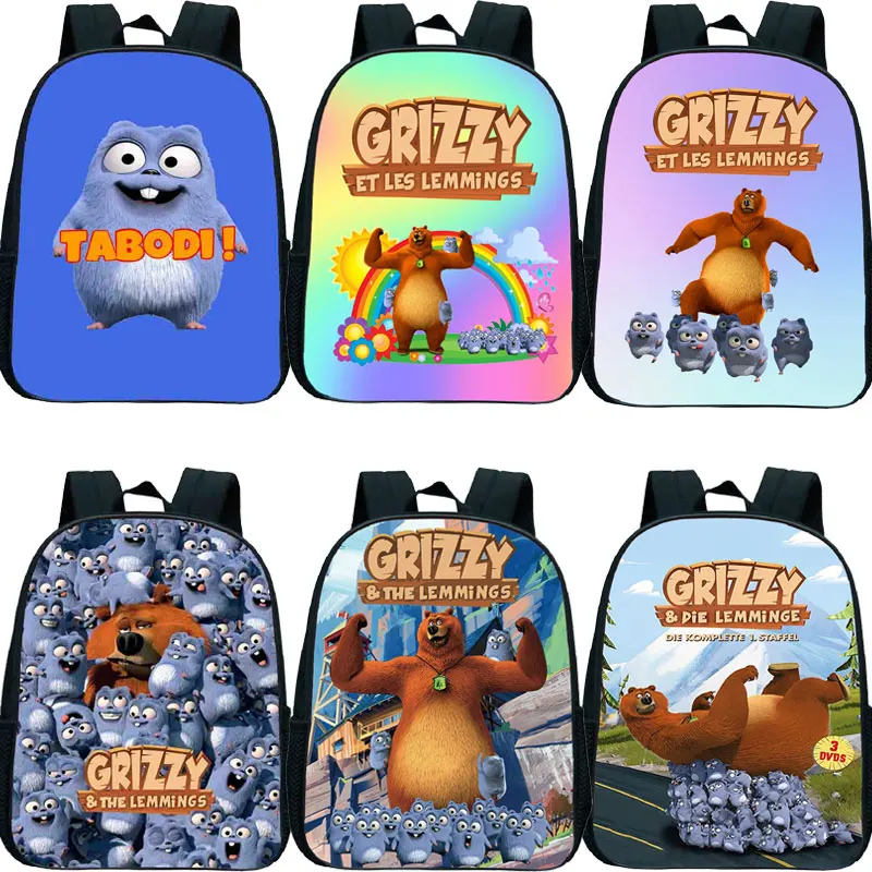 Grizzy And The Lemmings Kindergarten Backpack Girls Boys Bookbag Children Preschool Satchel kids Cartoon Lemmings School Bag