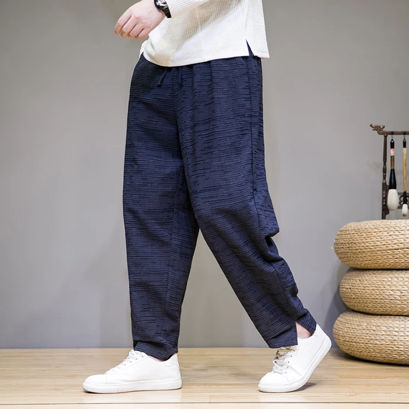 Katoen Linnen Mannen Harembroek Lente Herfst Chinese Stijl Mannen Broek Oversized Vintage Broek Mannelijke Joggers Joggingbroek Merk 4XL