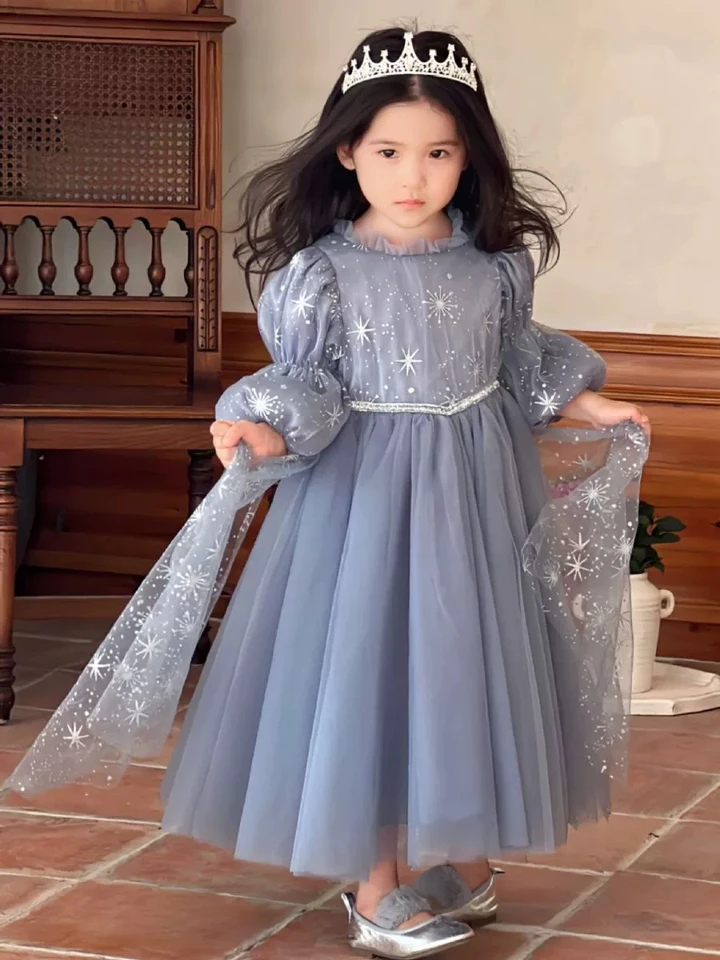 Long Sleeve Rock Your Baby Frozen Dress Elsa Frozen Little Girl Birthday  Dress Long Sleeved Gauze Spring