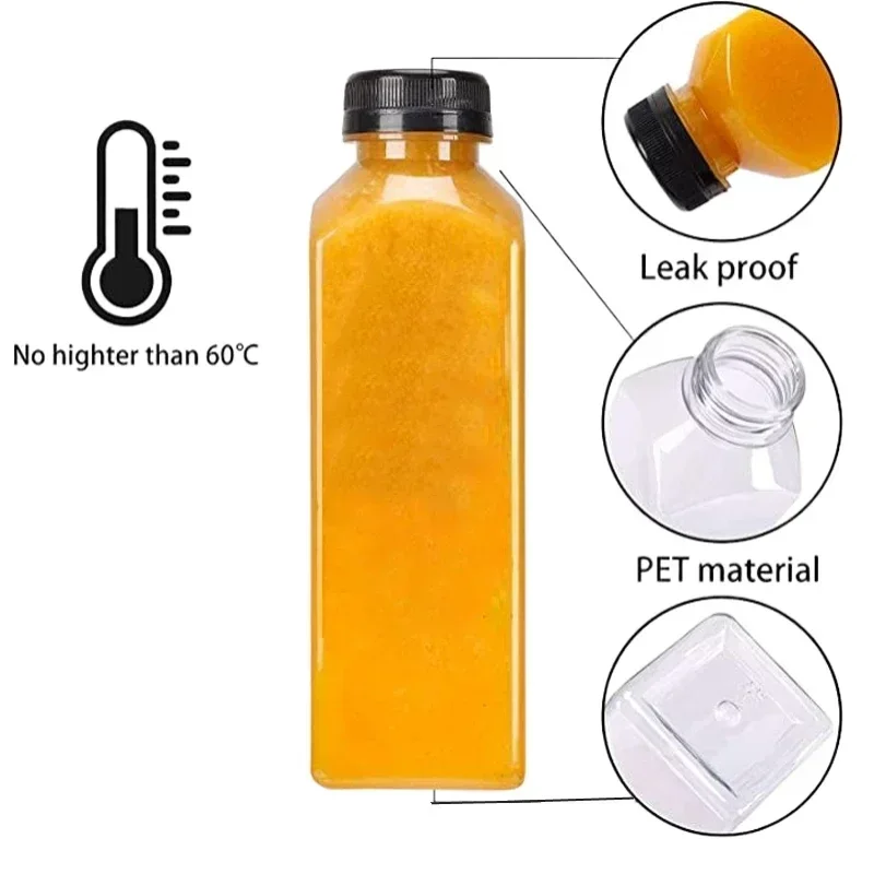 1Pcs 60-500ML Empty Clear Plastic Juice Bottles w/ Caps W/ Funnel Reusable DIY Water Bottle Containers for Juicing Milk Beverage