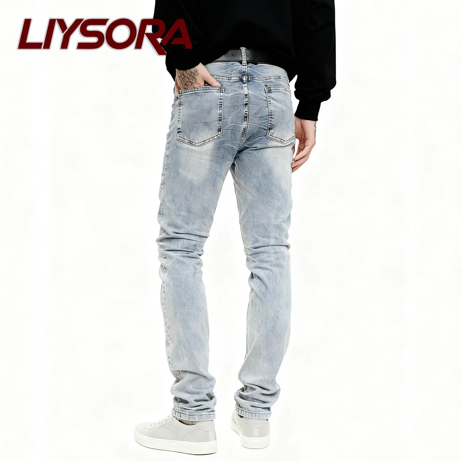 جديد الرجال مايكرو مطاطا مستقيم الساق الدنيم السراويل نحيل رجال الأعمال السراويل سستة المألوف تنوعا الجينز ممزق الدينيم