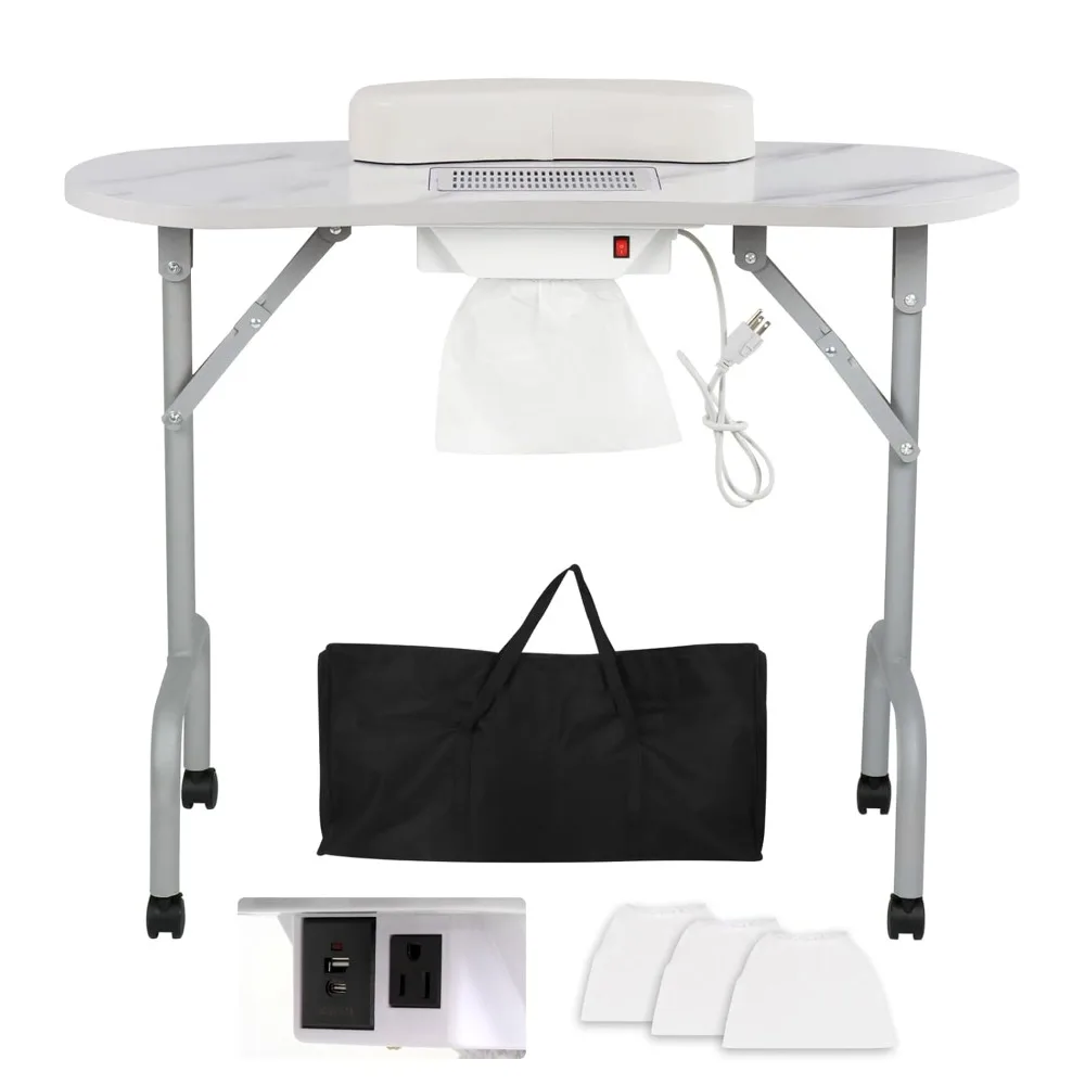 

Portable Manicure Table Foldable Nail Desk with Charging Station & Dust Collector Professional Nail Tech Table for Technician