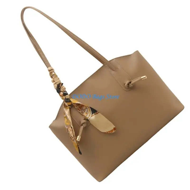

E8FB Women Armpit Bag Simple Handbag All-matching Underarm Bag Casual Commuting Bag Large Capacity Shoulder Bag with Scarf