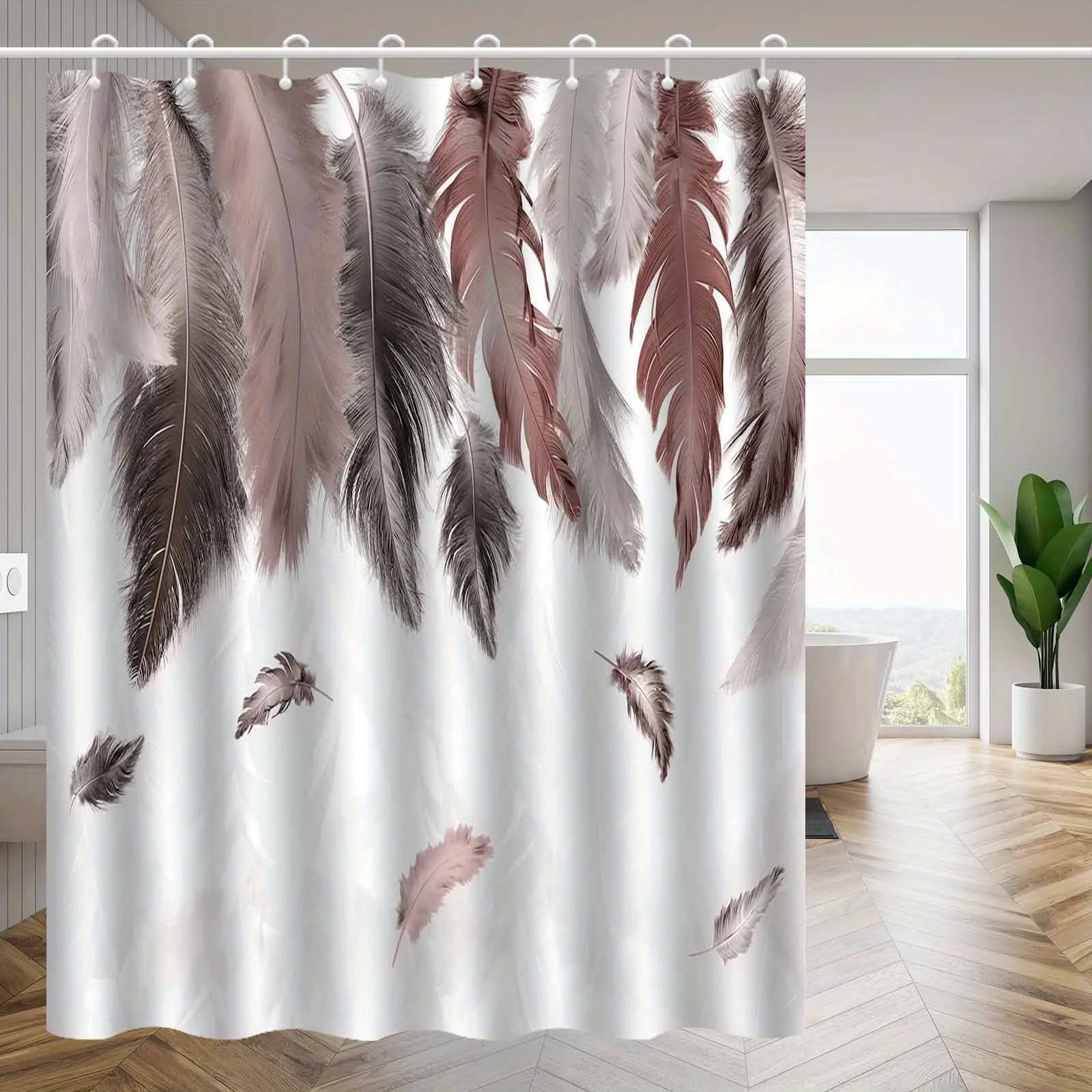 

1 шт., роскошная занавеска для душа в скандинавском стиле с перьями, высококачественная элегантная занавеска для ванной комнаты, узор украшения ванной комнаты