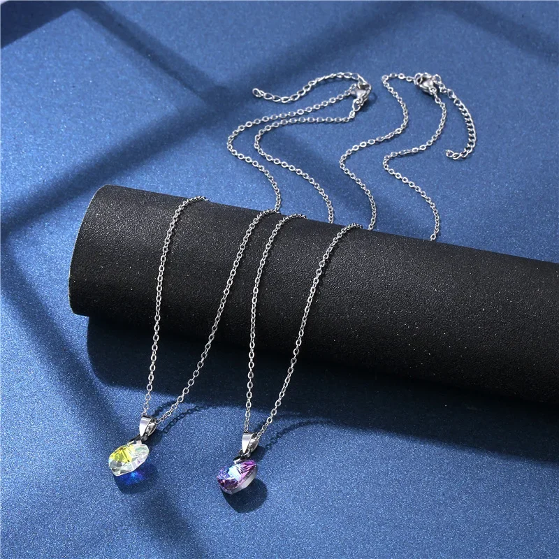 Love Heart Pendant Necklaces for Women Choker Clavicle Chains Party Jewelry New Crystal Necklace Stainless Steel Stone