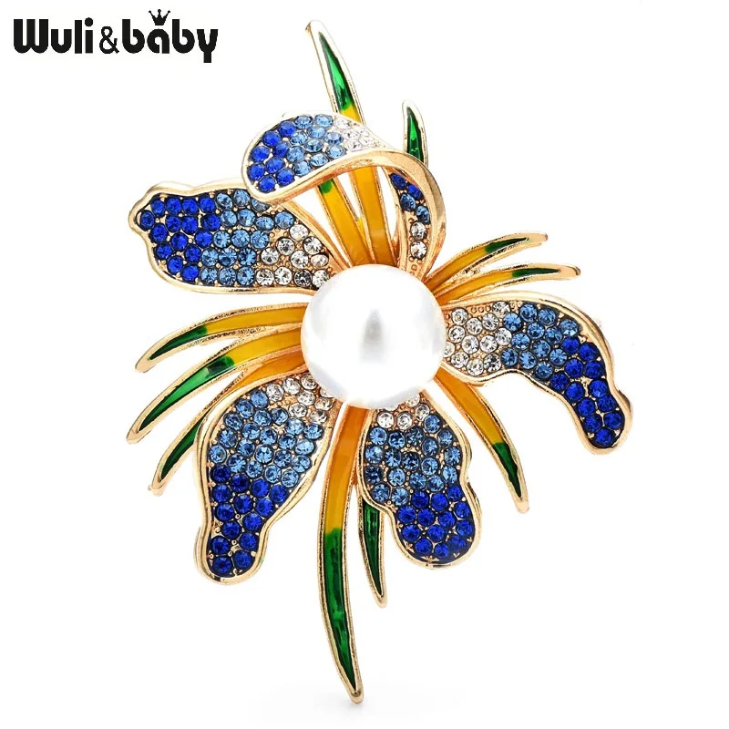 Wuli&baby Shining Flower Brooches For Women 4-color Pearl Elegant Flowers Plants Party Office Brooch Pins Gifts