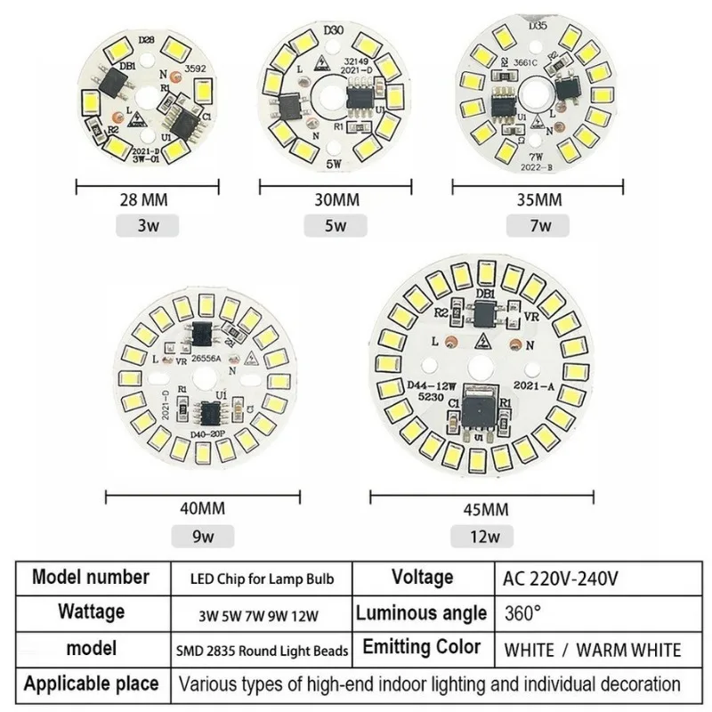 10pcs/lot LED Chip 12W  No Need Driver AC 220V-240V SMD 2835 Cold Warm White Round Lamp Beads for Bulb