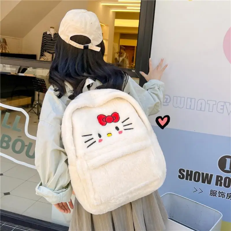 Sanrio Backpack Cute Hello Kitty Plush Shoulder Bags Y2K Student Schoolbag Fashion Women Casual High Capacity Traveling Bag Gift