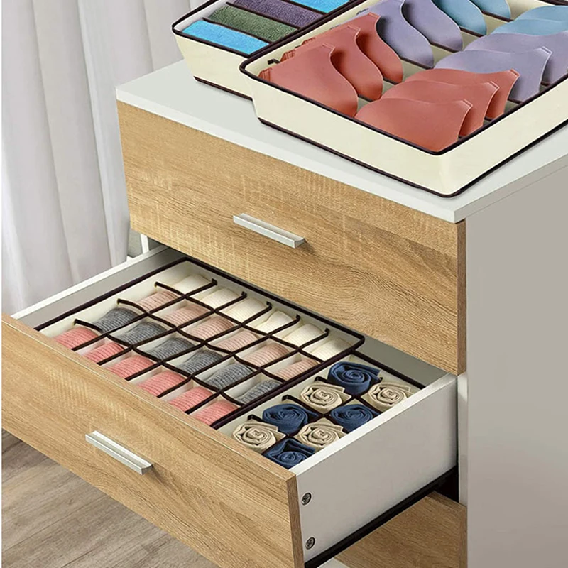 4Pcs/Set Of Underwear Storage Box Bra Socks Drawer Type Organizer Non-woven Household Folding Compartment Storage Box