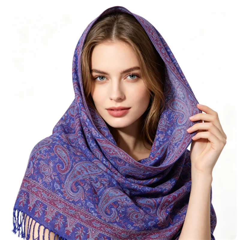 Shawl Wrap Winter - Szal Paisley Pashmina Żakardowy Luksusowy Damski