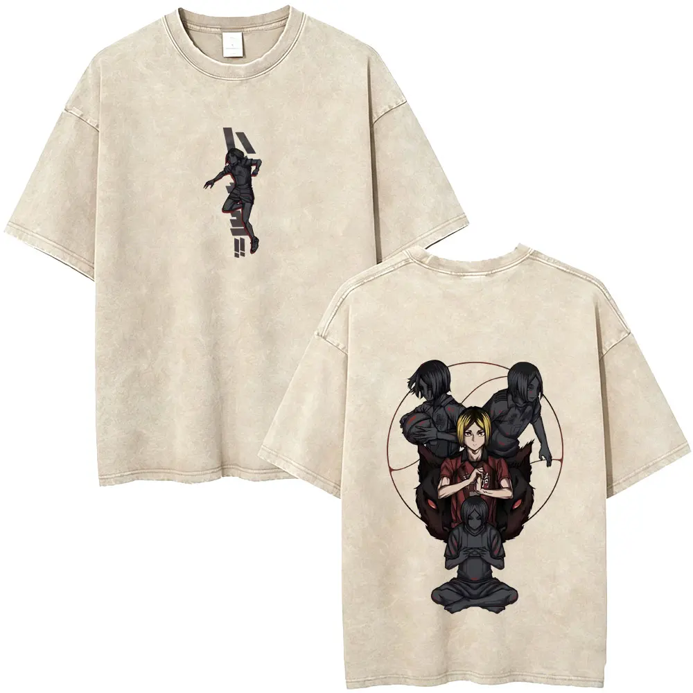 Washed Vintage Anime Haikyuu Kozume Kenma Merch T-shirt Men Manga Oversized T Shirts Men's Summer Casual Short Sleeve T-shirts