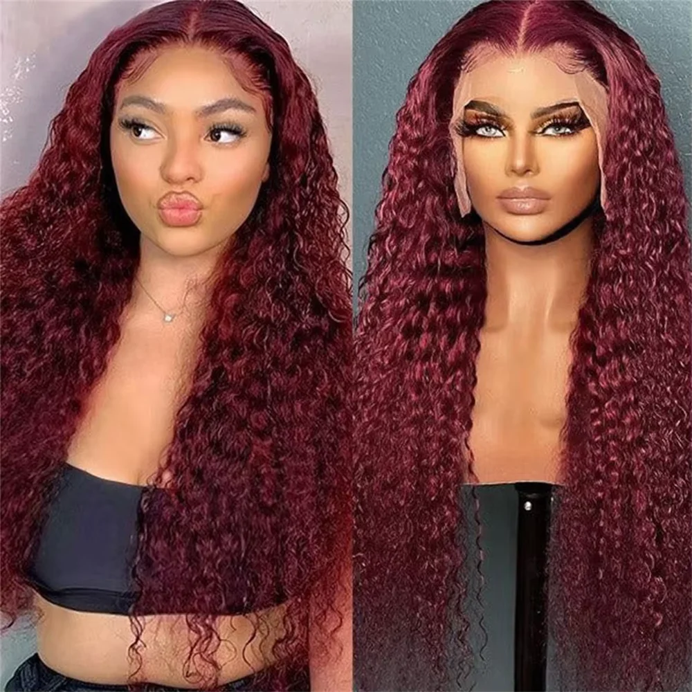 

18-36 Inch Deep Wave Lace Frontal Wigs 13x4 13X6 Red Brazilian Curly HD Lace Front Wig 99J Burgundy Deep Curly Human Hair Wigs