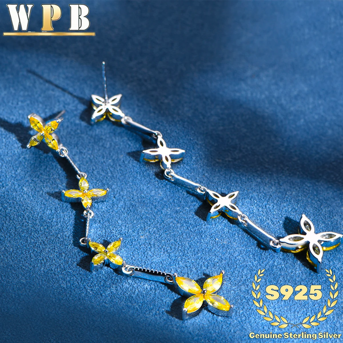 

Подлинные серьги-подвески из стерлингового серебра S925 с желтым цирконием огранки «оливка» в форме клевера, винтажный элегантный дизайн с цепочкой, для повседневной носки, офиса, в подарок