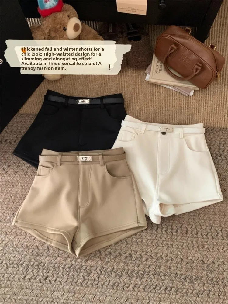 سروال قصير بخصر مرتفع وساق مستقيمة للنساء، أسلوب عملي، نحيف وجذاب، سروال كاجوال على الطراز الكوري مع تفاصيل الجيوب