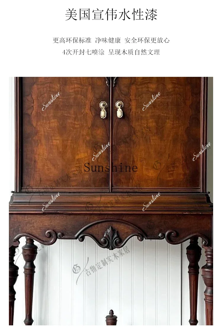 French retro solid wood storage carved side cabinet/wabi-sabi living room storage/customizable   TF