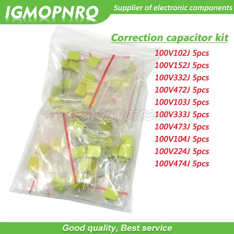 5values*10pcs =50pcs Correction capacitor package kit KIT 100V 102J 152J 332J 472J 103J 333J 473J 104J 224J 474J