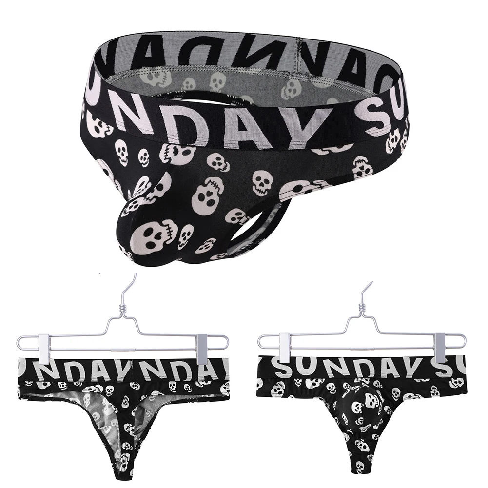 Lingerie Party S XL Skull Thongs Comfortable Men\'s Bulge Pouch Underwear Bulge Pouch Mid Waist G-strings Comfort Fit