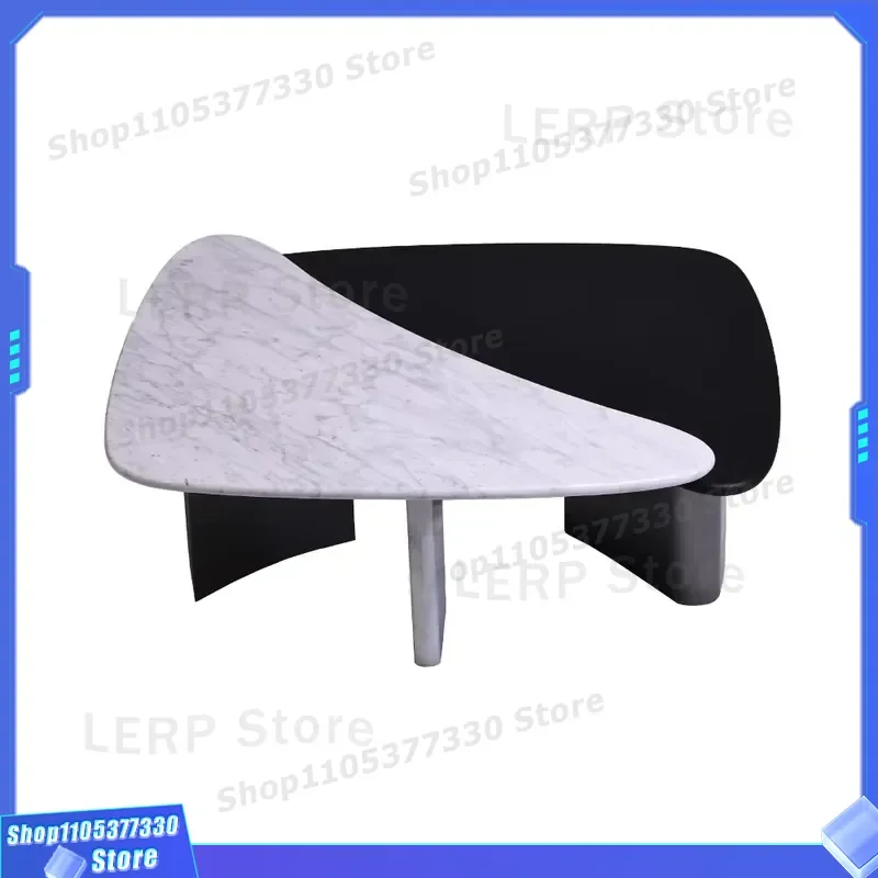 Italian Minimalist Marble Coffee Table Set Modern Black White Triangle Nested Side Tables Luxury Living Room Center Furniture