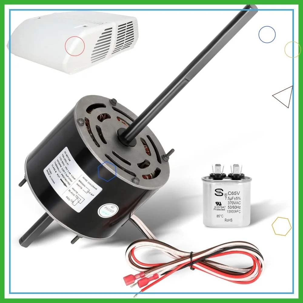 

RV AC Fan Motor 1/3 HP 115V 1675 RPM with Capacitor, Replacement for Coleman Mach, Fasco D1092, 1468-3069, 7184-0156