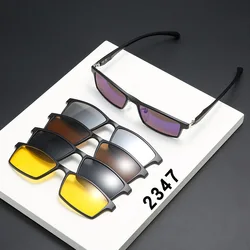 Rectangle Small Magnet Sunglasses Men Polarized Clip On Glasses For Men Half Metal Frame Male 0 Diopter Optic Myopia Eyewear