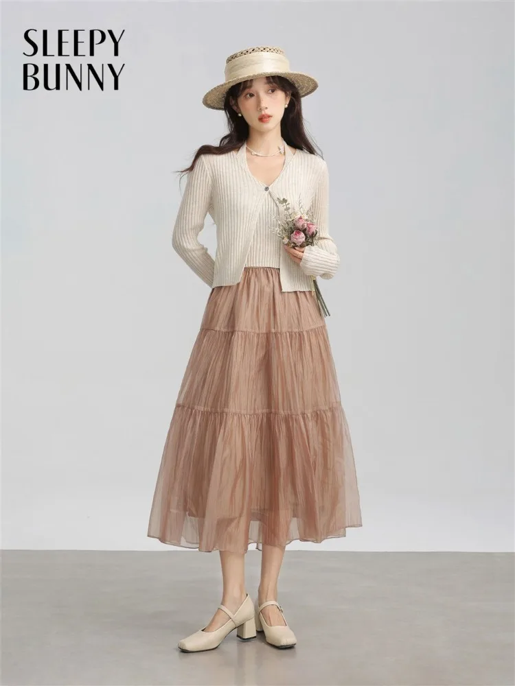 

Струящаяся сетчатая юбка-миди для женщин, элегантная женская юбка трапециевидной формы с высокой талией, утягивающий многослойный тюлевой низ, мягкий легкий осенний наряд