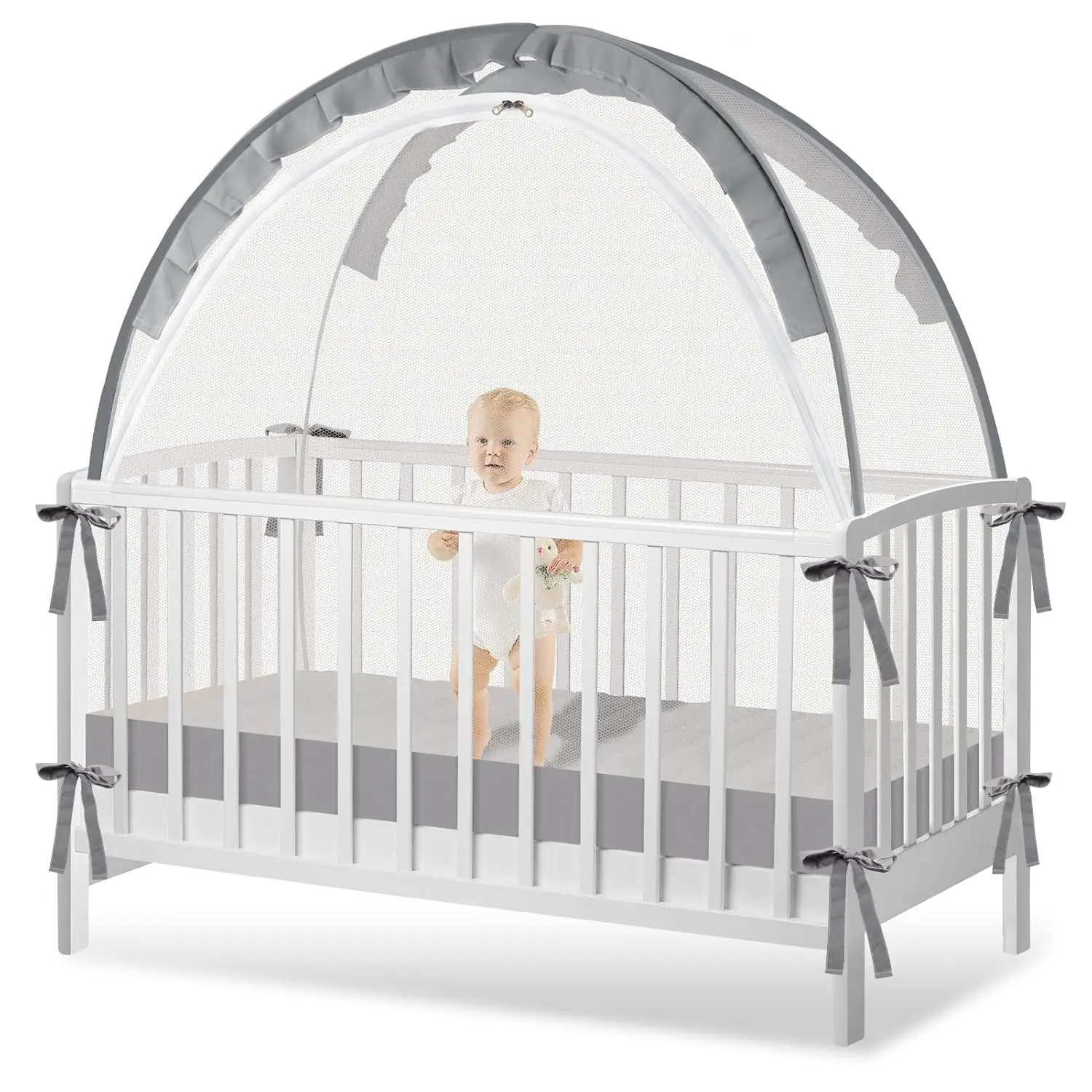 

Breathable Crib Tent with Strong Mesh & Zipper - Grey Large Size for Baby Safety