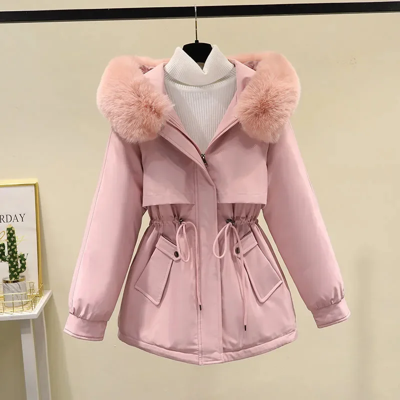 Korean Temperament Parkas Cotton Jacket Women  New Winter Thick Warm Hooded Fur Collar Short Down Cotton Coat Female Windbreaker