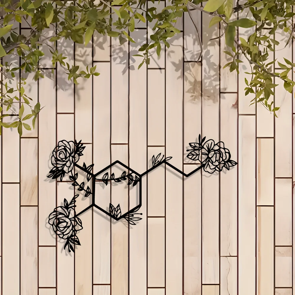 CIFBUY Metal Wall Art Modern Laser Cut Dopamine Molecule Wall Decor Motivational Happiness Symbol Ironwork Hanging Ornament
