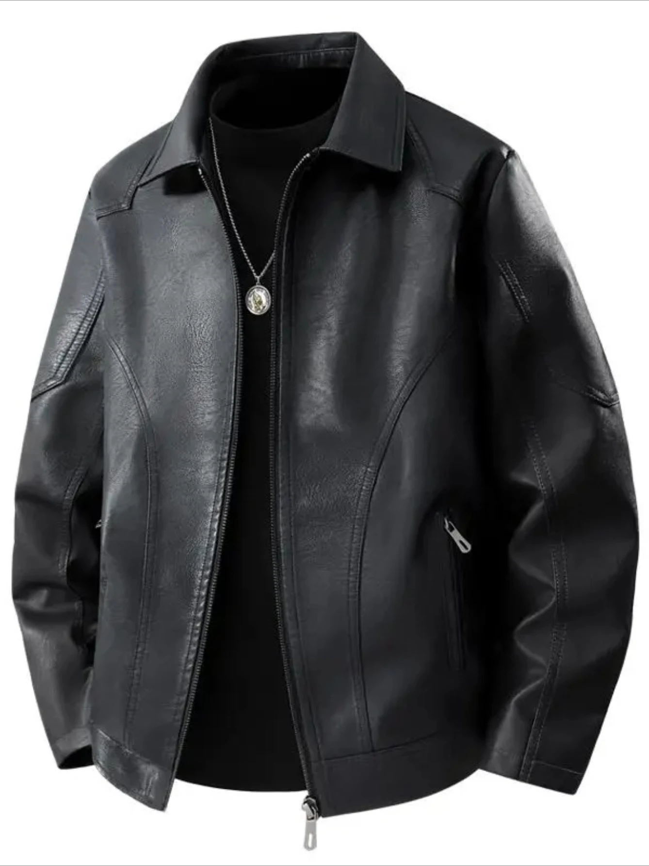 

2025 Autumn Winter Men's Plus Size Leather Jacket Collared Design Trendy Business Style Coat Versatile For Outdoor Activities​