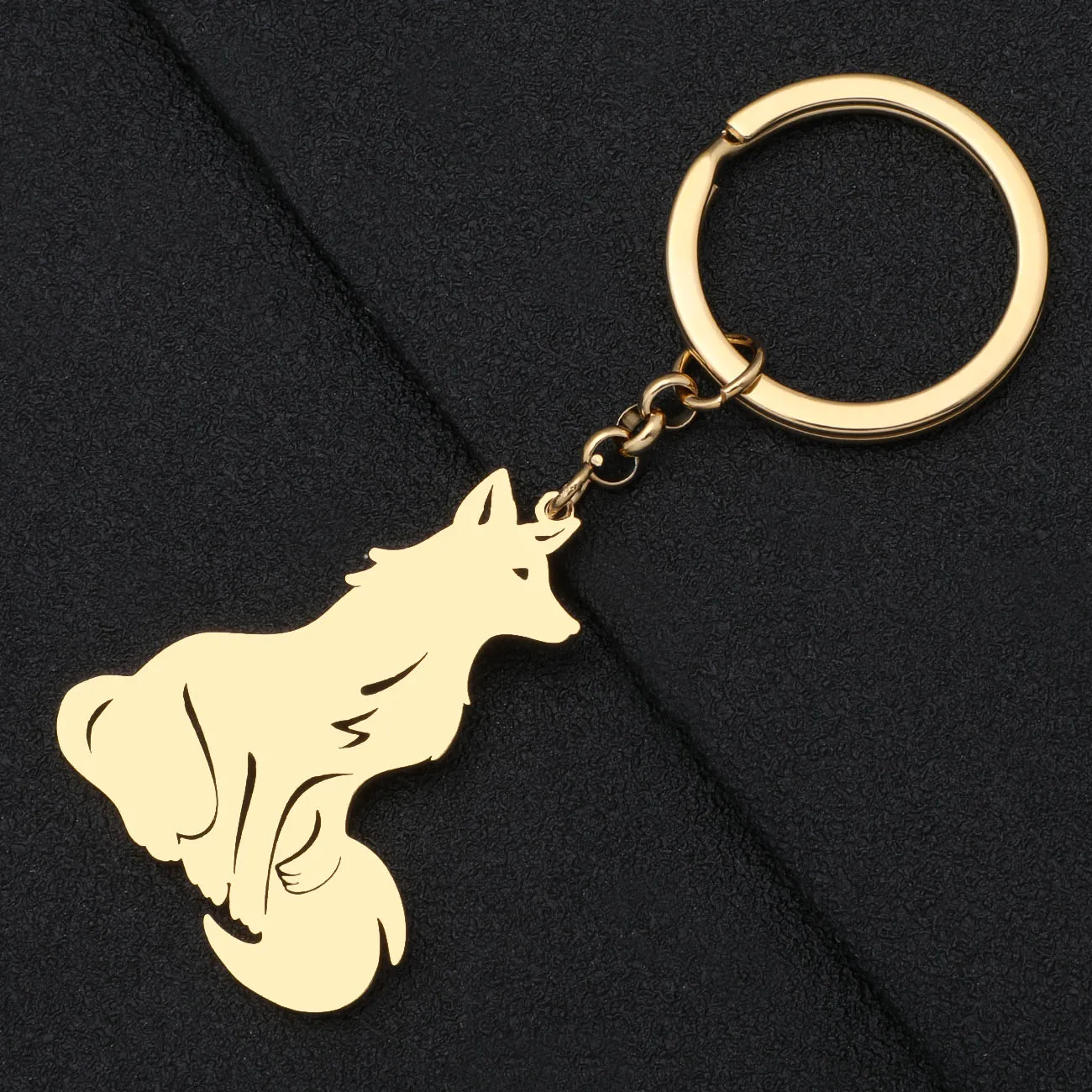 BONSNY Silver Plated Sitting Fox Key Chains Cute Animals Key Ring Accessories For Women Girls Stainless Steel Keychain Gifts