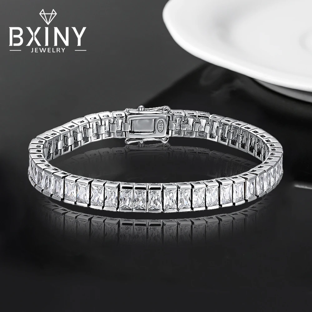 

BXINY Radiant Cut Теннисные браслеты с муассанитом, серебро S925 для женщин и мужчин, лабораторная бриллиантовая цепочка в стиле хип-хоп, подарочные ювелирные изделия с GRA