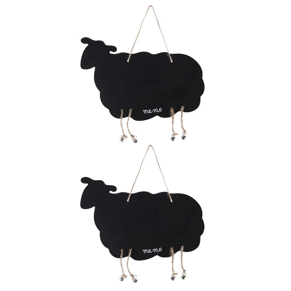 2Pcs Lovely Sheep Shaped Mini Chalkboard Hanging Memo Board Wooden Blackboard for Garden Plant Decoration Childrens Craft