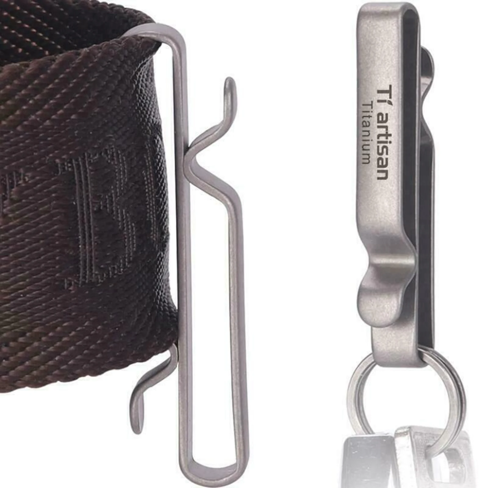 

Tiartisan Camping Keychain Key 55.5x14.5x7.5mm Titanium Alloy Quick Waist Belt Hanging Buckle Key Ring Holder Camping Tool Acces