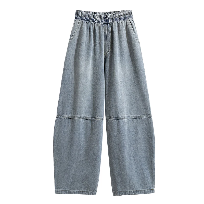 Plus Size Jeans Women 2025 Autumn Wide Leg Loose Denim Pants High Elastic Waist Blue Color Jeans Womens Korean Fashion Trousers