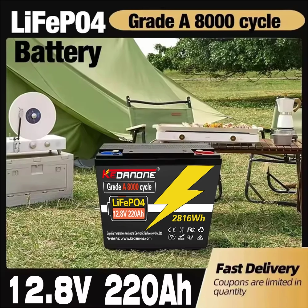 

12.8V 200Ah LiFePO4 Battery, Built-in 200A BMS, 8000+ Cycles, Perfect for RV/Camper, Solar, Marine, Overland/Van, Off-Grid.