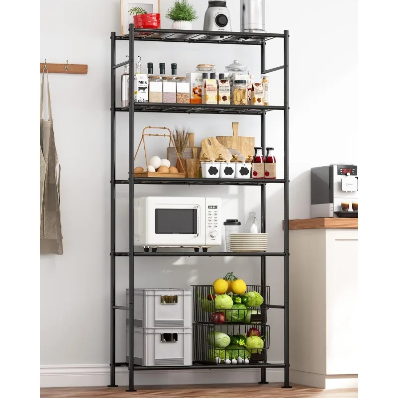 Storage Shelves - 5 Tier Shelf Organizer, Heavy Duty Garage Shelving Unit with Leveling Feet, Stable Metal Shelves Organizer