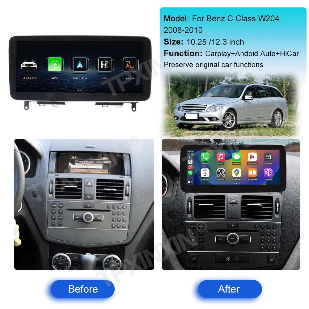 Update Car Radio Linux For Mercedes Benz C Class W204 2008 2009 2010 Multimedia Player Android Auto Wireless CarPlay Heat Unit