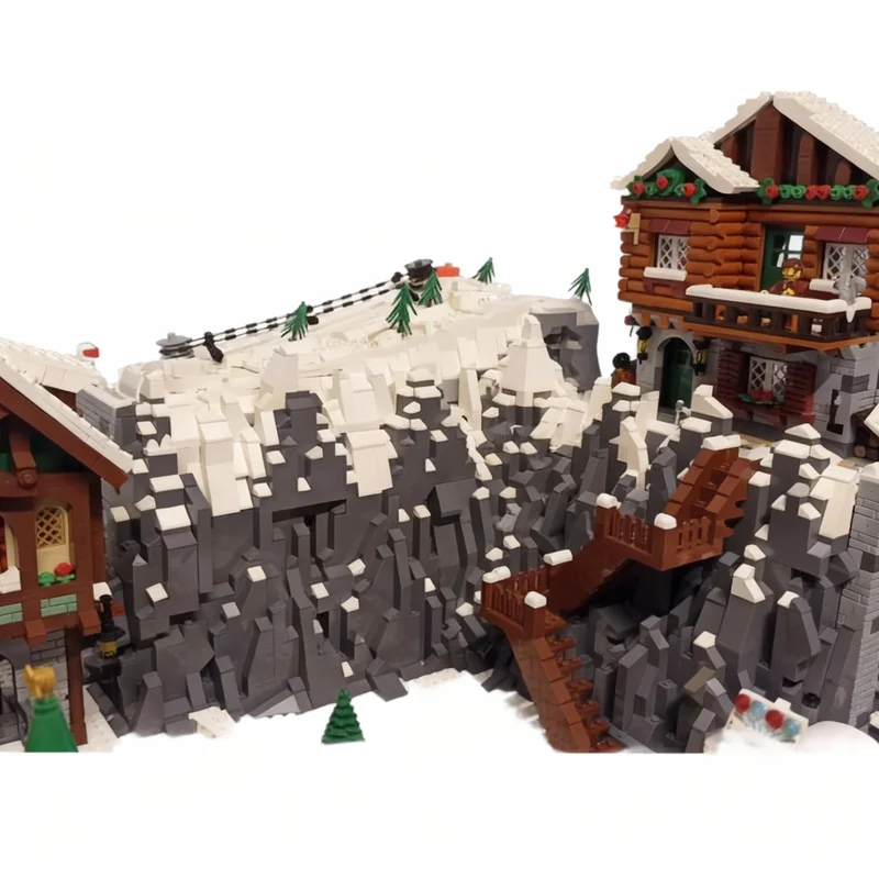 1188pcs MOC Seasonal Christmas Tunnel Mountain Winter Village Model Building Blocks Architecture Christmas Gifts Toys Birthday