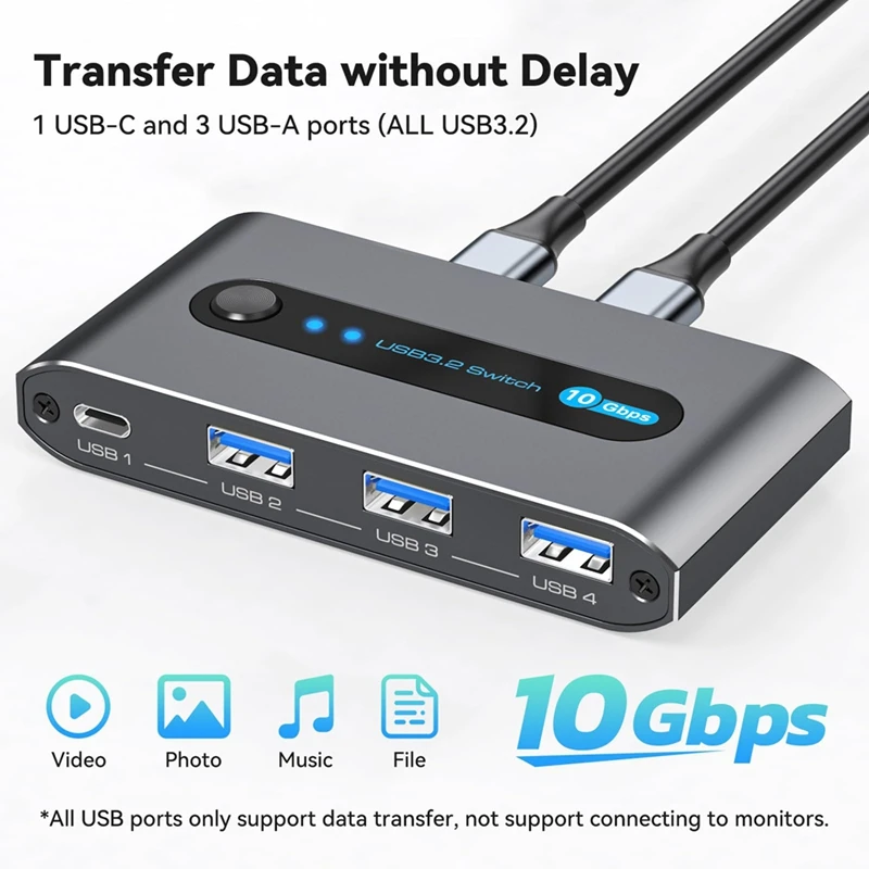 2025 جديد 10Gbps USB 3.2 التبديل USB C التبديل ، 4 منافذ USB الجلاد للكمبيوتر المحمول حصة لوحة المفاتيح الماوس يدعم USB C المدخلات
