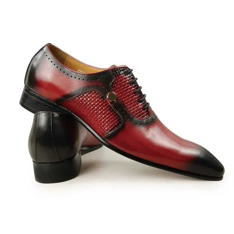 Men\'s New Business Leather Shoes Summer Lace-Up Fashion Red Black Hand Carved Wedding Anniversary Office Oxford Shoes Adult