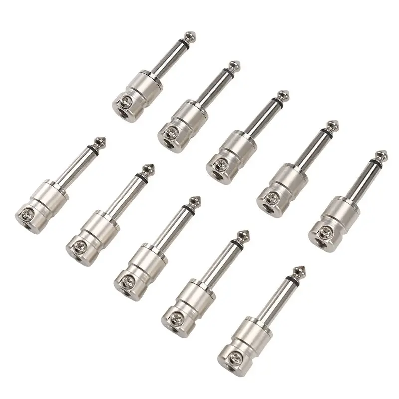 10Pc 6.35Mm For TS Mini Short Barrelful Zinc Alloy Jack Plug - Screw Lock,For Guitar Pedal Patch Cable,HIFI Audio