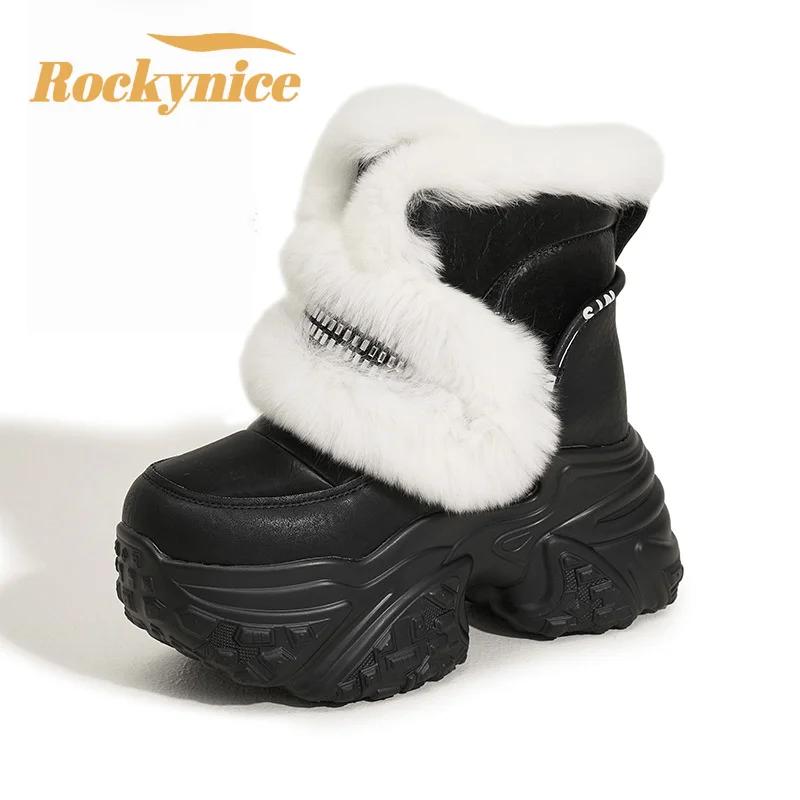 

Теплые зимние ботинки на меху для женщин, новинка 2025 года, зимняя уличная меховая обувь, кожаные кроссовки на высокой платформе, модные плюшевые короткие ботильоны