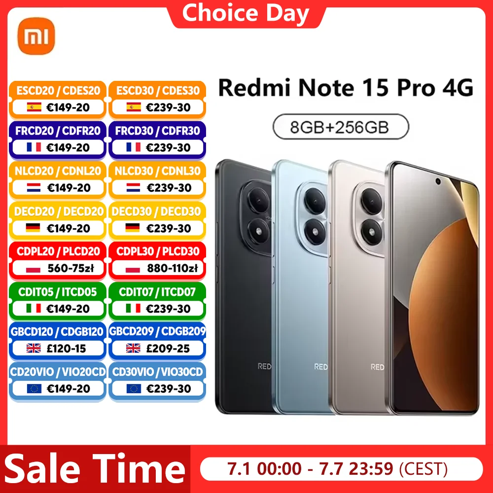 Xiaomi Redmi Note 15 Pro 4G Smartphone NFC MTK Helio G200-Ultra Pantalla de 6.77" 120Hz 200MP OIS, Carga de 45W, IP65, Batería de 6500mah